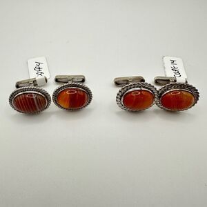 Genuine agate cuff links in solid Sterling silver, handmade in Pakistan